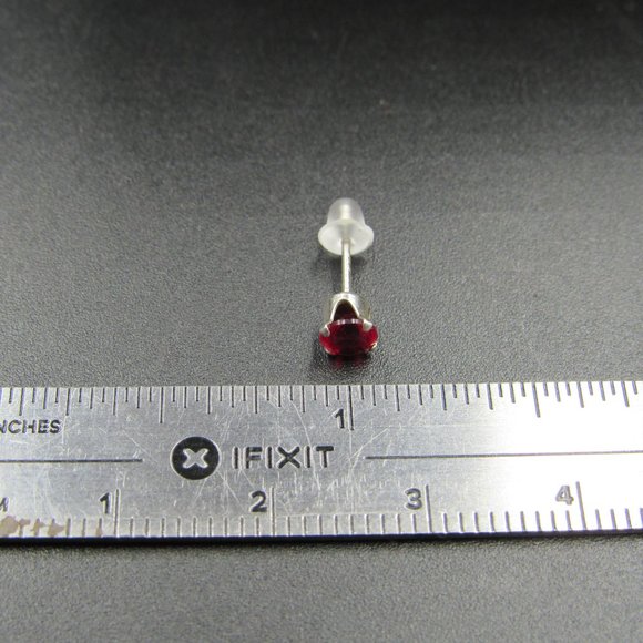 Sterling Silver Very Small Red CZ Stud Earrings - Picture 6 of 6